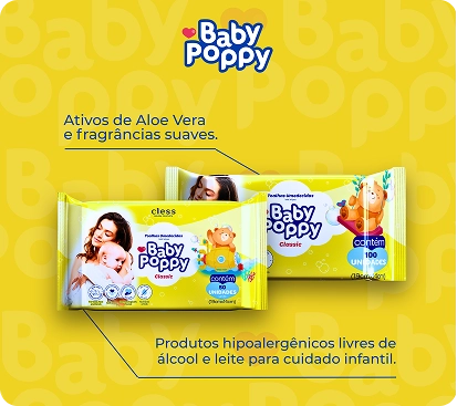 Kit Lenço Umedecido Baby Poppy Classic 1000 lenços (10x100)